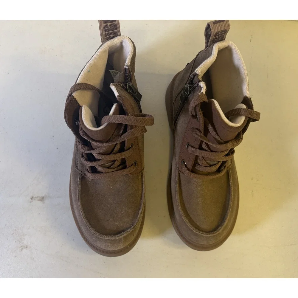 UGG Kids Brown Suede Moc Toe Side Zip Lace Up Ankle Boots G05RVCSQWN Size 2